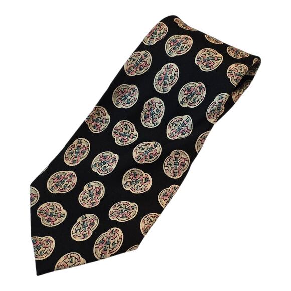 Christopher Hayes Mens Necktie 100% Silk 57" x 3.5" Geometric Medallion Pattern - Picture 1 of 6